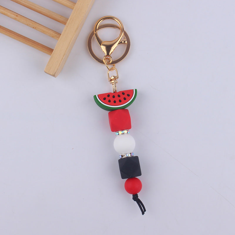 Llavero con cuentas de silicona de sandía de frutas al por mayor